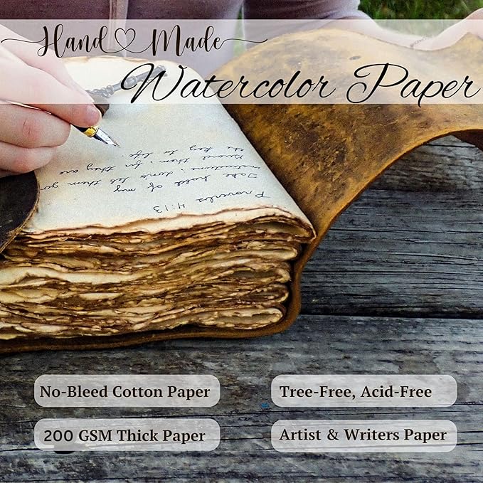 LEATHER VILLAGE Leather Bound Vintage Journal for Women & Men - 7"X5"(A7), Distressed Black, 200 Pages of Handmade Deckle Edges Watercolor Paper - Antique Lock Closure - Book of Shadow - Bloomnest