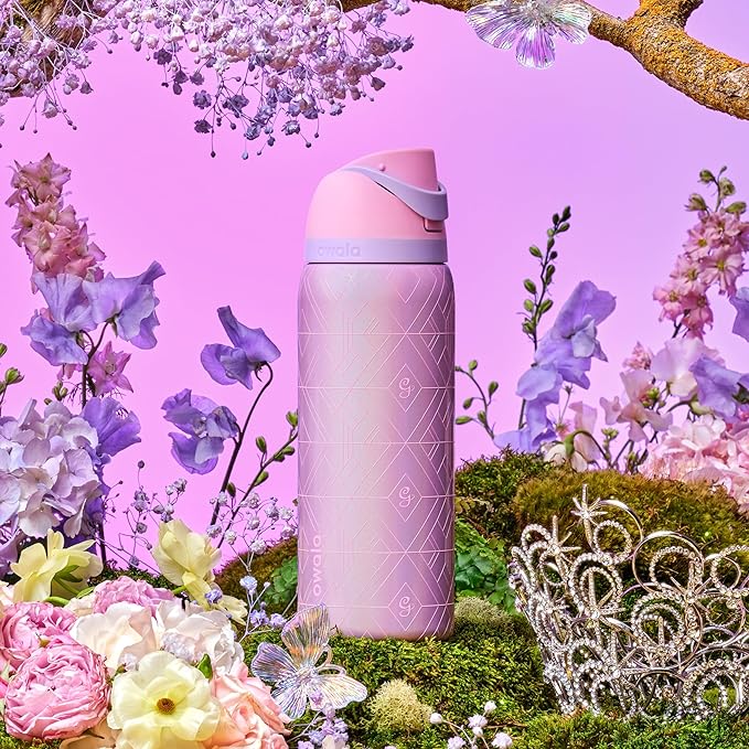 Owala Wicked FreeSip Insulated Stainless Steel Water Bottle with Straw for Sports and Travel, BPA-Free Sports Water Bottle, 32 oz, Glinda (Pink) Owala