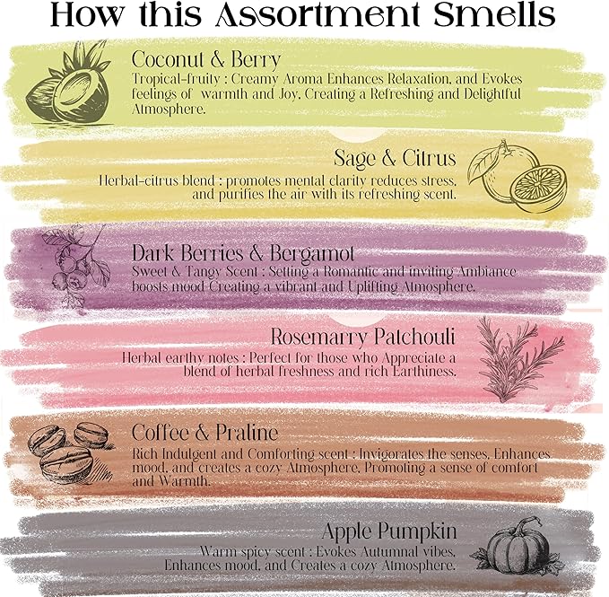 Raajsee Natural Incense Sticks with Insence Holder- Pack of 6 Organic Inscent -120 Insense Sticks, Non Toxic Clean Burning, Boho Gift Set, Sage,Apple Pumpkin,Coconut, Coffee,Rosemary Patchouli RAAJSEE