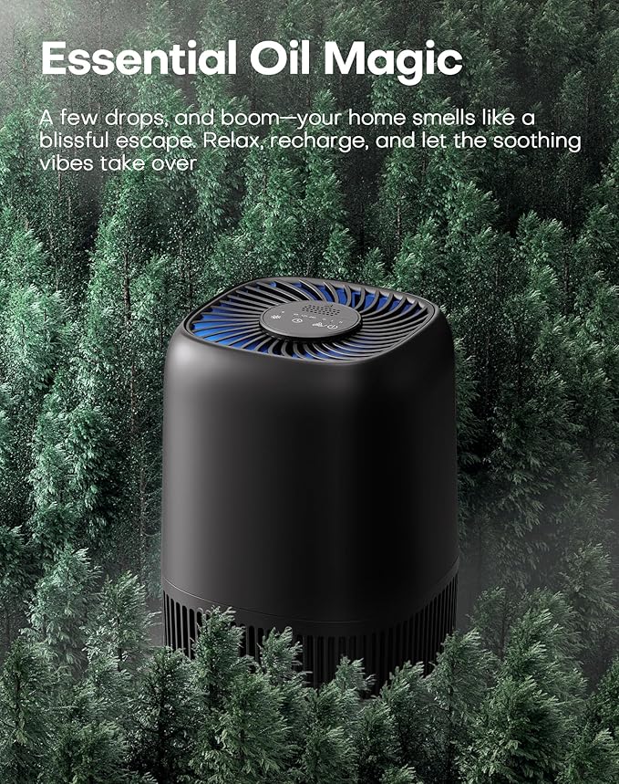 Air Purifiers for Office with H13 True HEPA Filter Up to 1076 Ft² for Pet Family, Pollen, Smoke, Compact Air Cleaner with 3 Speeds, Timer, Aroma Quiet, 360°Intake, for Home Bedroom, Black - Bloomnest