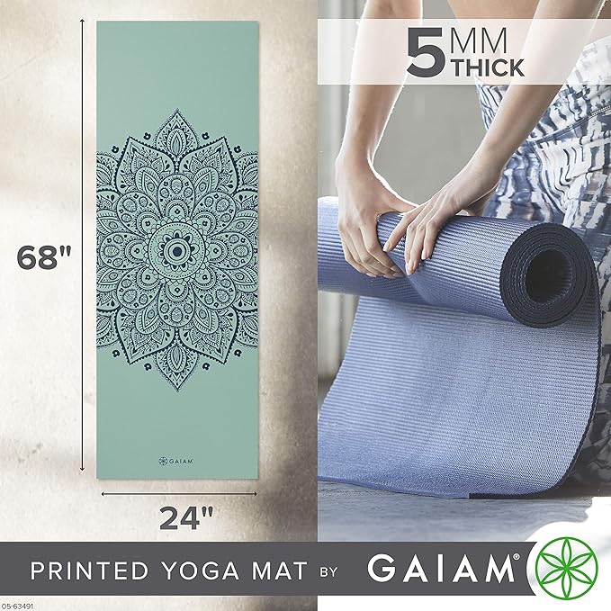 Gaiam Yoga Mat - Premium 5mm Print Thick Non Slip Exercise & Fitness Mat for All Types of Yoga, Pilates & Floor Workouts (68" x 24" x 5mm) - Bloomnest