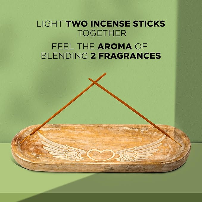 Hand Carved Incense Holder-Incense Burner/Ash Catcher/Handmade Wooden Insence Tray – Modern Gift Home/Room/Kitchen Décor Size 11x4x1.5 Inches