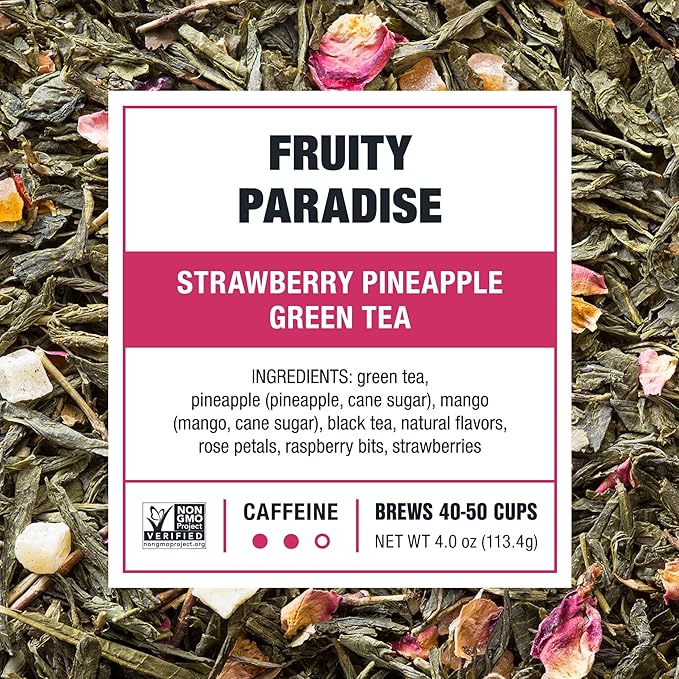 Tiesta Tea - Fruity Paradise, Loose Leaf, Strawberry Pineapple Green Tea, Premium Medium Caffeinated Green Blend, Make Hot or Iced, Brews Up to 50 Cups, 24oz Refillable Tin, Pack of 6 - Bloomnest