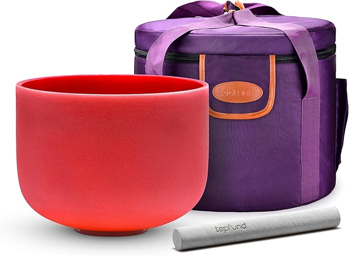TOPFUND Red C Note Crystal Singing Bowl Root Chakra 10 inch with Heavy Duty Carrying Case and Suede Mallet