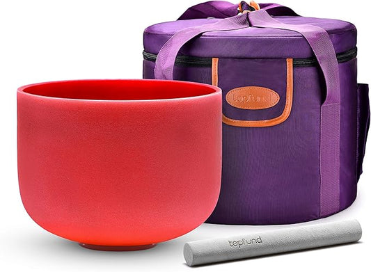 TOPFUND Red C Note Crystal Singing Bowl Root Chakra 10 inch with Heavy Duty Carrying Case and Suede Mallet