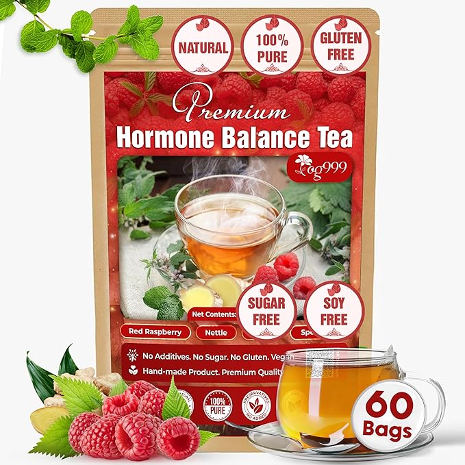 TOG999, 60 Tea Bags for Hormone Balance Menstrual Cycle Support, 100% Natural & Pure from Red Raspberry Leaves with Spearmint Flavor. Natural Material Tea Bags. No Sugar, No Caffeine, Vegan. - Bloomnest