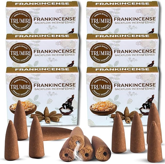 Frankincense Backflow Incense Cones - 60 Cones, Six Packs of 10, Waterfall Effect TRUMIRI