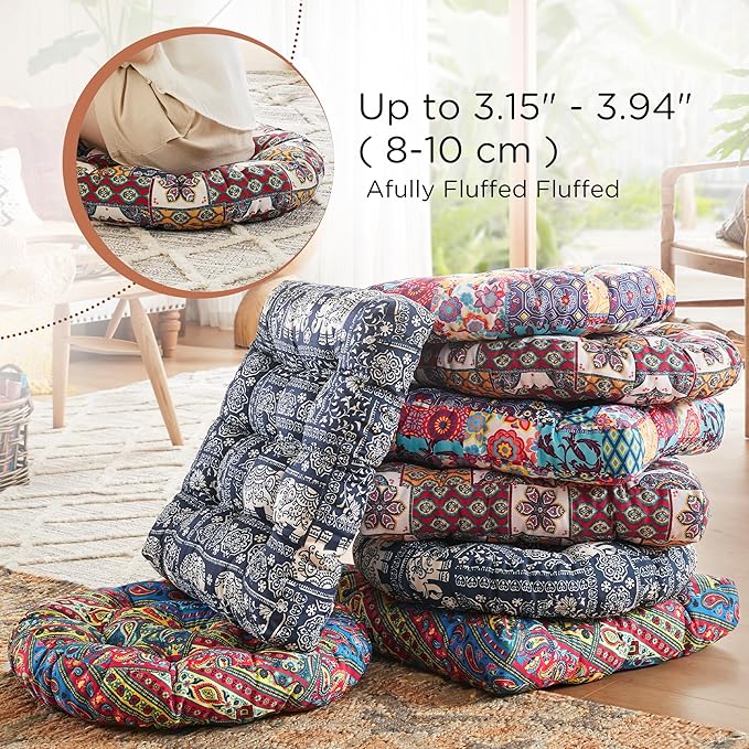 Codi Round Meditation Floor Cushions, Large Pillow Sitting for Adults and Kids, Boho Seats for Reading Yoga Living Room Tatami, Memory Foam Added, 22x22 Inch, Paisley Boho - Bloomnest