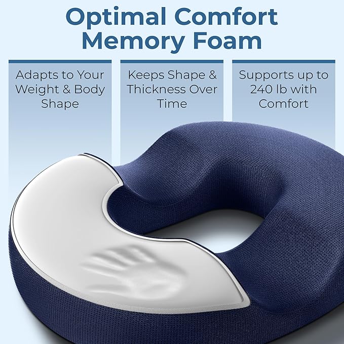 5 STARS UNITED Donut Pillow Hemorrhoid Tailbone Cushion – Large Cushion for Pain Relief – Coccyx, Prostate, Sciatica, Pelvic Floor, Pressure Sores, Pregnancy, Postpartum Recovery, Blue - Bloomnest