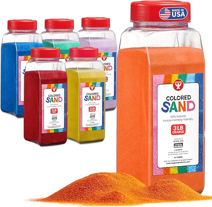 Hygloss Colored Sand for Crafts - 6 Assorted Colors - 3 lb Vibrant Colorful Fine Sensory Play Sand Art Kits for Kids - Classroom Activities for Children 3 4 5 6 7 8 9 10 11 12 - Safe for Ages 3+ - Bloomnest