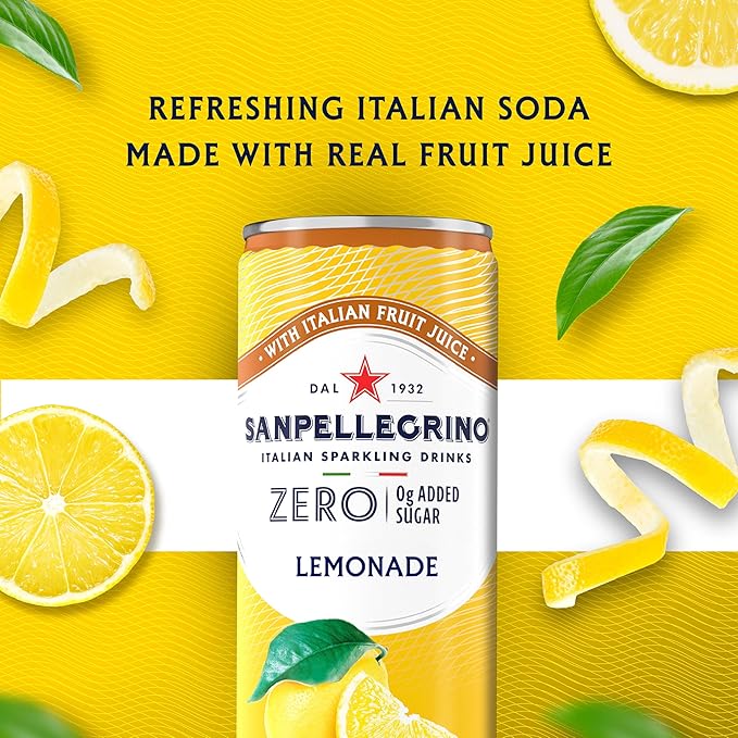 Sanpellegrino Zero Grams Added Sugar Italian Sparkling Drinks Lemonade, Sparkling Lemon Beverage, 24 Pack of 11.15 Fl Oz Cans - Bloomnest