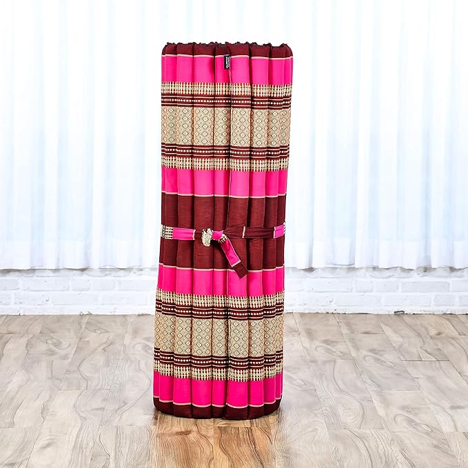Leewadee - Kapok Roll Mat – Handcrafted Folding Sleep & Relaxation Mattress from Thailand, Ideal as Guest Bed, Camping Mat, Yoga Mat or Traditional Futon, 75 x 39 inches, Auburn Pink - Bloomnest