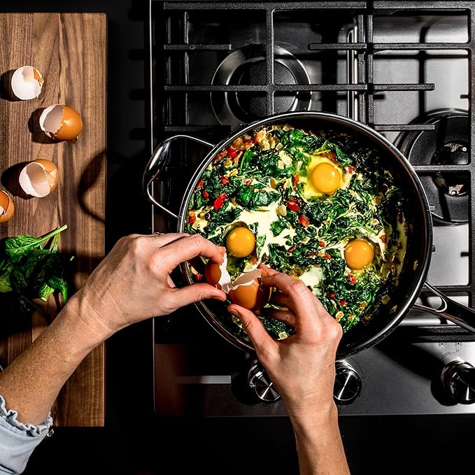 HexClad Hybrid Nonstick 3.3-Quart Deep Sauté Pan with Tempered Glass Lid, Stay-Cool Handle, Dishwasher-Friendly, Oven-Safe Up to 900°F, Induction Ready, Compatible with All Cooktops - Bloomnest