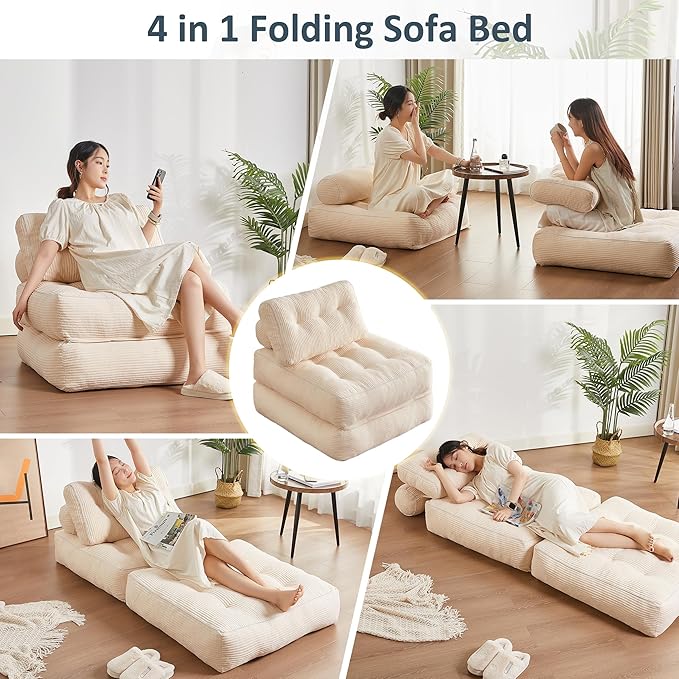 35.4x33.5 Inch Floor Pillow, Large Round Floor Cushion with Removable Washable Cover - Ultra Soft Plush Filling for Adults, Kids, Lounge, Bedroom, Reading Nook, Meditation, Corduroy, White