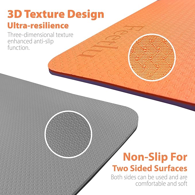 Extra Thick Exercise Yoga Mat with Strap - 2/5 Inch (10MM), Non-Slip Workout Mat for Yoga, Pilates, and Floor Exercises - Bloomnest