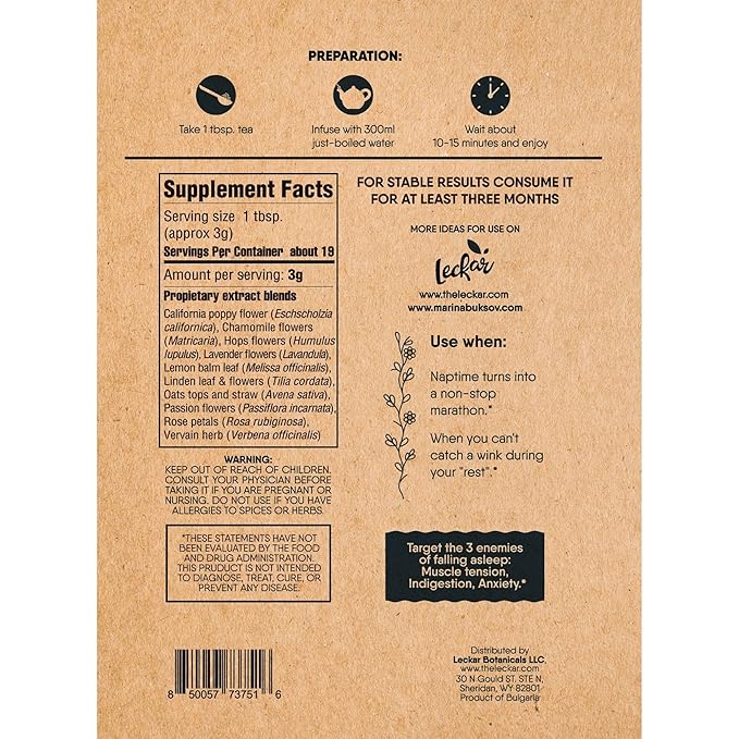 Sleep Aid Herbal Tea – Organic Calming Blend with Lemon Balm, Lavender, Linden, Chamomile, California Poppy, Passionflower, and Verbena – Supports Deep Sleep, Stress Relief and Relaxation - Bloomnest