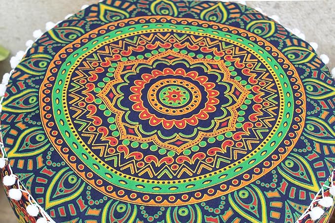 INDIAN CRAFT CASTLE ICC Floor Pillows & Cushion Covers Decorative Hippie Mandala Pouf Pillow Covers Seating Meditation Cushion Cover Large Boho Ottoman Case Pillowcase Couch New Blue, 16" Round - Bloomnest