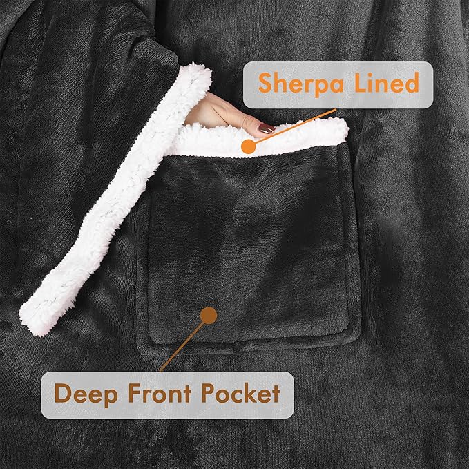 Tirrinia Sherpa Wearable Blanket With Sleeves, Full Body Throw Reading Wrap TV Blankets - Bloomnest