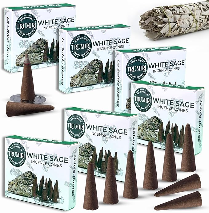 White Sage 60 Cone Incense - Six Packs of 10 Scented Incense Cones TRUMIRI