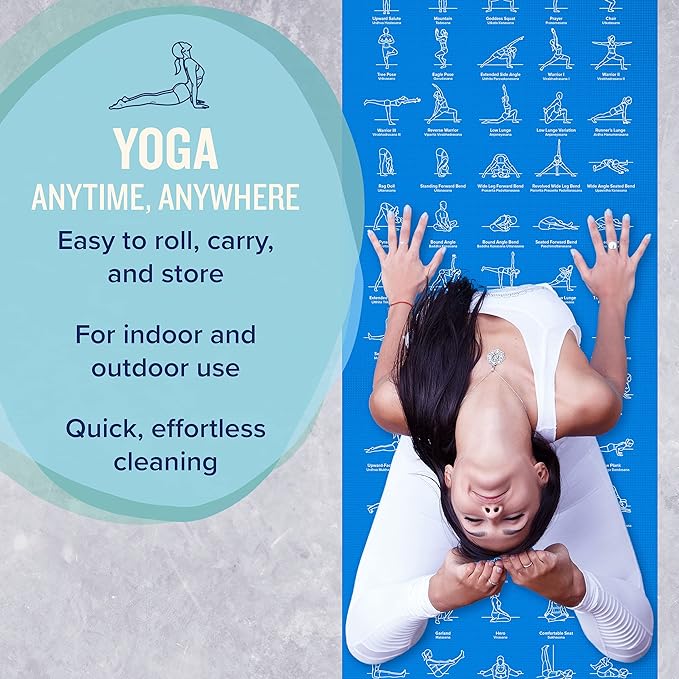 NewMe Fitness Yoga Mat for Women and Men - Large, 5mm Thick, 68 Inch Long, Non Slip Exercise Mats w/ 70 Printed Yoga Poses for Pilates, Workout and Stretching - Home and Gym Essentials