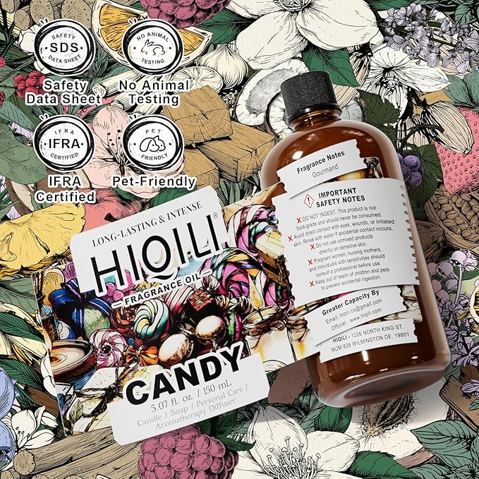 HIQILI Candy Fragrance Oil for Diffusers for Home, Sweet Scent, Perfect for Soap & Candle Making, Long-Lasting - 5.07 Fl Oz HIQILI