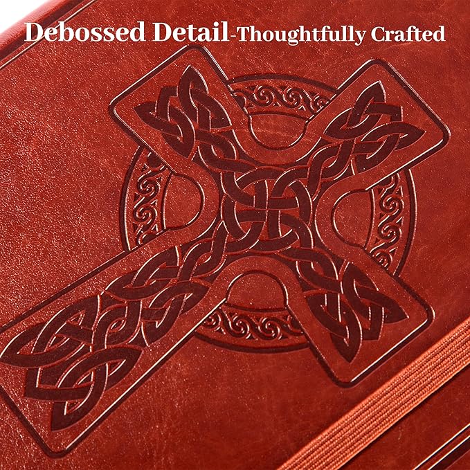 CAGIE Leather Lined Journal Notebook for Men & Women, Debossed Cross, 320 Pages 100 GSM Thick Paper, A5 Hardcover Journaling Notebooks for Writing, 5.7'' X 8.3'' Diary, Rust Brown - Bloomnest