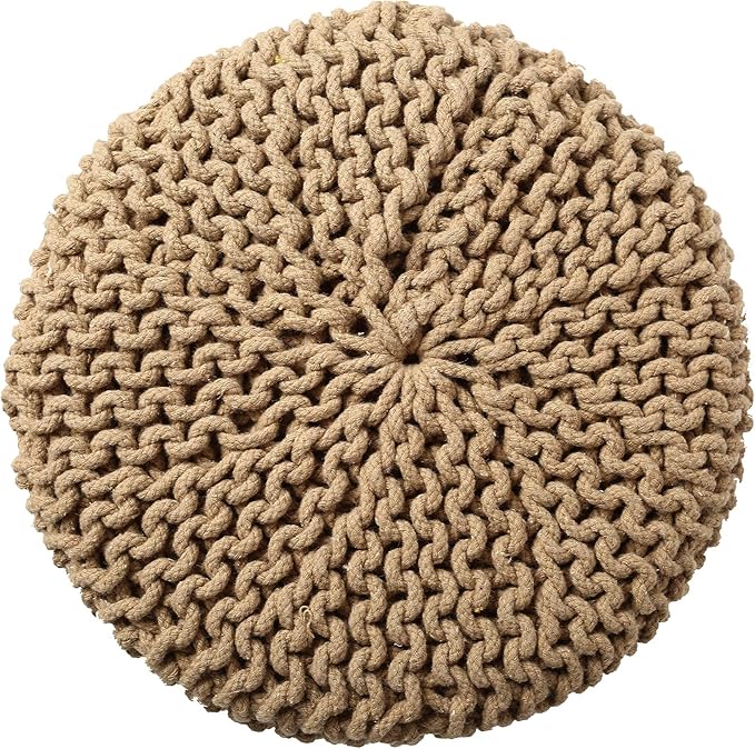 REDEARTH Pouf Ottoman - Cylindrical Knitted Poof - Cord Boho Pouffe - Cotton Round Foot Stool Puff for Home Decor - Living Room - Nursery - Bedroom - Patio - Lounge (16" x 16" x 16") - Beige - Bloomnest