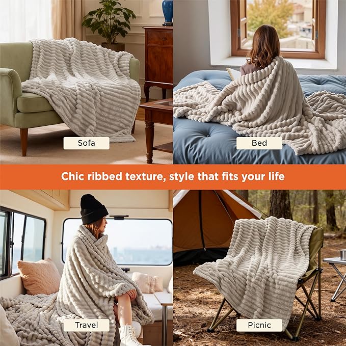 Bedsure GentleSoft Throw Blanket for Couch - Cozy Soft Blankets for Women, Cute Small Fleece Throws for Girls, Linen, 300GSM, 50x60 Inches - Bloomnest