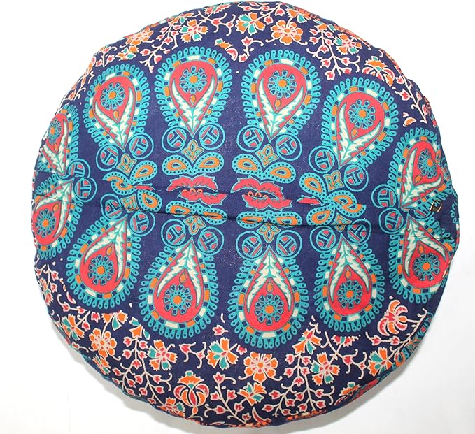 INDIAN CRAFT CASTLE ICC Mandala Barmeri Large Floor Pillow Cover Cushion Meditation Seating Ottoman Throw Cover Hippie Decorative Zipped Bohemian Pouf Ottoman Cases Multi Orange 16" Round - Bloomnest