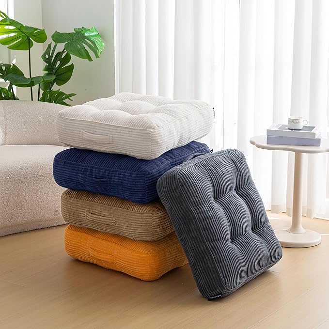 6" Washable Floor Pillow Cushion for Adults, Meditation Cushion Pillow, Large Square Floor Sitting, Removable Tufted Corduroy Cover, for Tatami Living Room or Yoga, 22x22 Inch, Machine Washable - Bloomnest