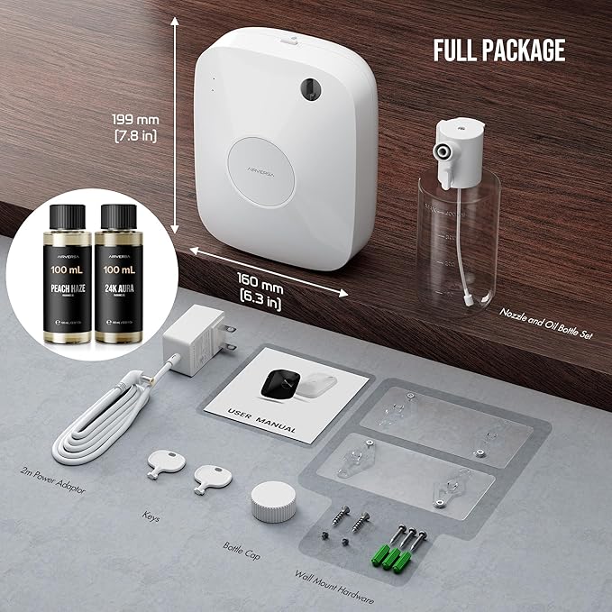Airversa Smart Waterless Essential Oil Diffuser, 400mL Capacity with 200mL Fragrance Scent Oils, Up to 2000 sq ft Aromatherapy Scent Air Machine for Large Room and Commercial Use, ANA White Kit - Bloomnest