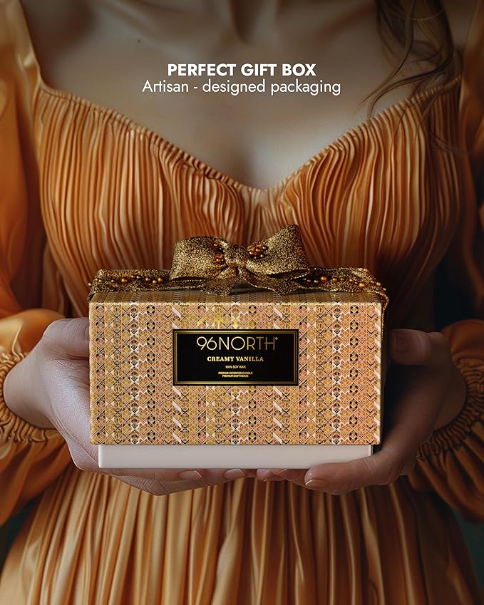 96NORTH Creamy Vanilla Scented Candles | Large 3 Wick Jar Candle | Up to 40 Hours Burning Time | 100% Natural Soy Wax | Relaxing Scented Candle for Home | Gift-Ready Luxury Candle for Men & Women - Bloomnest