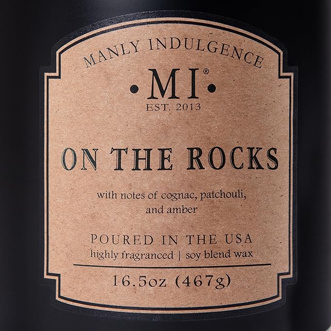 Manly Indulgence On The Rocks Scented Candles for Men, 2 Wick, 16.5 oz, Premium Soy Blend Wax, 60H Burn, Candles for Home Scented - Made in The USA - Bloomnest