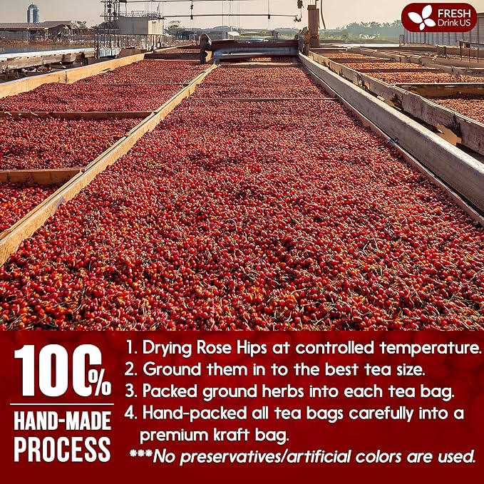 FreshDrinkUS, Premium 55 Rosehip Tea Bags, 100% Natural & Pure from Rose Hip Fruits. Loose Rosehip Herbal Tea. Made with Natural Material Tea Bags. No Sugar, No Caffeine, No Gluten, Vegan. - Bloomnest