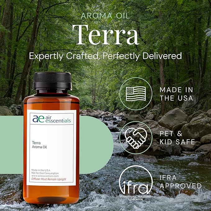 Terra Aroma Oil, Essential Oils Blend for Diffusers & Scent Machines, Upscale Wood & Amber with Citrus Accents, Aromatherapy, Cold Air Diffuser Compatible, 300 mL - Bloomnest
