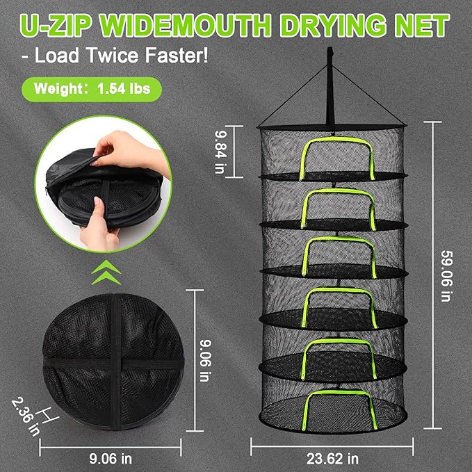 LUKETURE 6-Layer Hanging Herb Dryer Rack - with U-Zipper Mesh Net & Hook, Foldable Collapsible Drying Rack for Plants, Herbs, Flowers, Fish, Jerky, Laundry - Bloomnest
