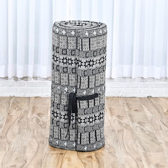 Leewadee - Foldable Floor Mattress - Japanese Roll Up Futon -Trifold Tatami Mat- Guest Floor Bed - Camping Mattress - Thai Massage Mat, Kapok Filled, 75 x 28 inches, Black - Bloomnest
