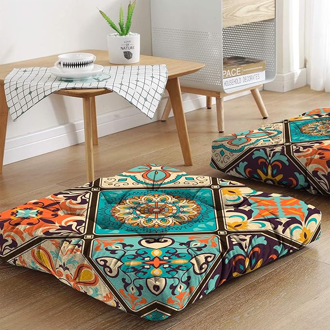 Mandala Meditation Cushion, Boho Meditation Mat, Meditation Pillows for Sitting on Floor, Cushions for Sitting in Home and Outdoor, Square Floor Pillows Cushion Seating for Yoga 22'' X 22'' - Bloomnest
