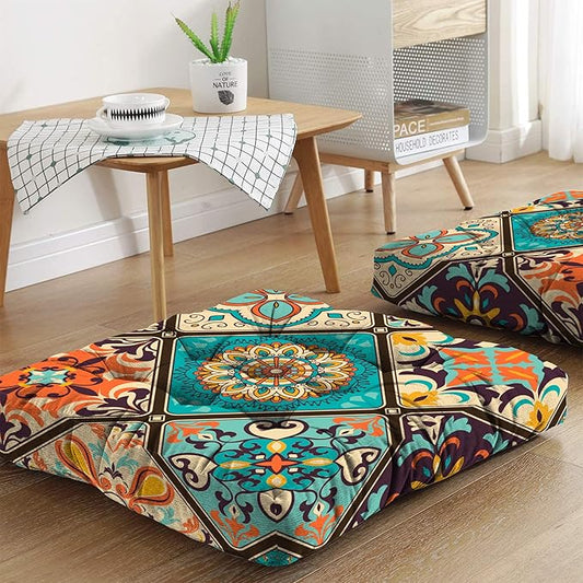 Mandala Meditation Cushion, Boho Meditation Mat, Meditation Pillows for Sitting on Floor, Cushions for Sitting in Home and Outdoor, Square Floor Pillows Cushion Seating for Yoga 22'' X 22'' - Bloomnest
