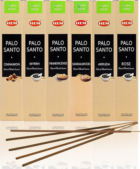 Hem Assorted Incense Sticks Variety 6 Packs x 15 GMS - Aromatherapy Insence for Air Purifier,Insents Stick Gift Set, Perfect for Meditation and Relaxation (Palo Santo) BluSpirits