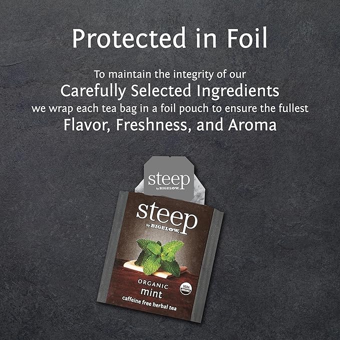 steep by Bigelow Organic Mint Herbal Tea, Caffeine Free, 20 Count (Pack of 6), 120 Total Tea Bags - Bloomnest