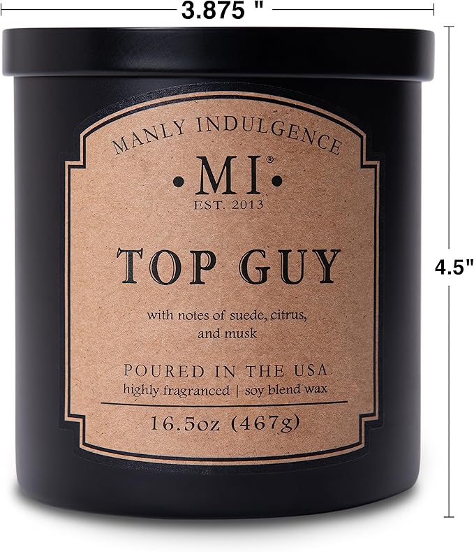 Manly Indulgence Top Guy Scented Candles for Men, 2 Wick, 16.5 oz, Premium Soy Blend Wax, 60H Burn, Candles for Home Scented - Made in The USA - Bloomnest