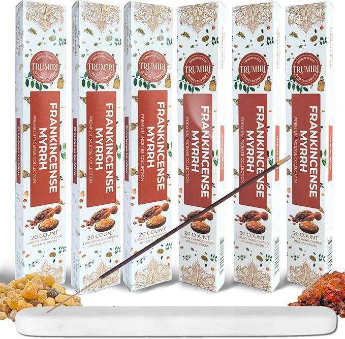 Frankincense and Myrrh Incense Sticks - Total 120 Insence-Sticks - 6 Packs of 20 Insense - Inciensos - Inscents - Natural Non Toxic Ingredients - Incents - Incence - Inscense - Insents TRUMIRI
