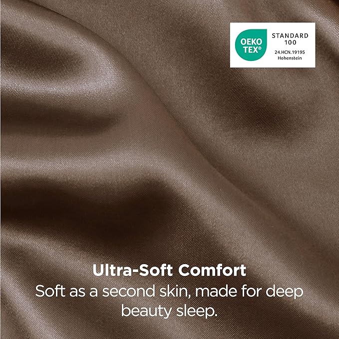 Bedsure Satin Pillowcase 2 Pack Similar to Silk Pillow Cases Standard Size, Pillow Case for Sleeping Women with Envelope Closure, Gifts for Women Men, Brown, 20x26 Inches, 2pcs - Bloomnest