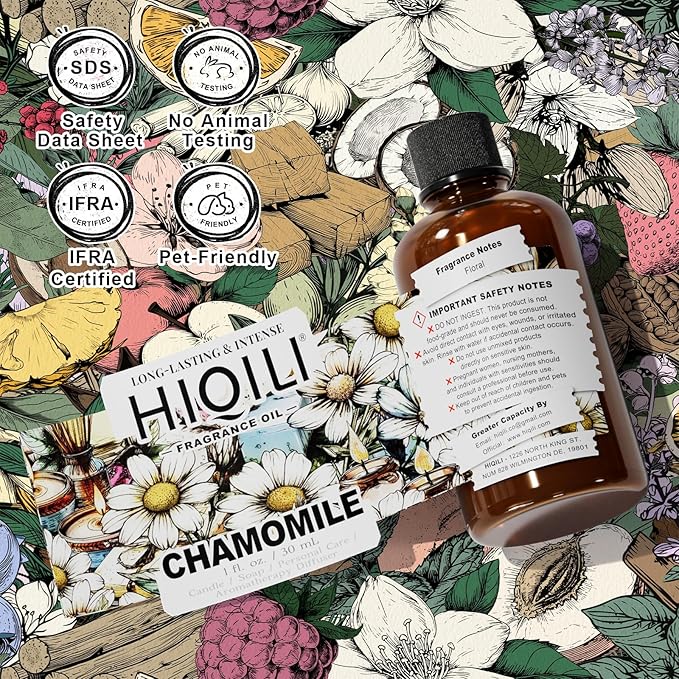 HIQILI Chamomile Fragrance Oil for Candle, Soap Making, Use in Essential Oil Diffusers, Add to Body Lotion, Laundry Dryer Balls - 1 Fl Oz HIQILI