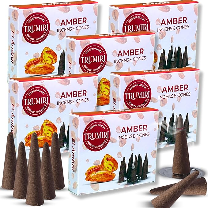 Amber Incense Cones - 60 Pack (10 x 6 Scents) - Scented Cone Incense TRUMIRI