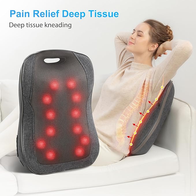 CooCoCo Back Massager for Chair,Shiatsu Back Massage Chair Pad, Deep Tissue 4D Kneading Massage Pillow for Lower Back,Full Body Relaxation, Birthday Christmas Gifts for Mom Dad Women Men Her - Bloomnest