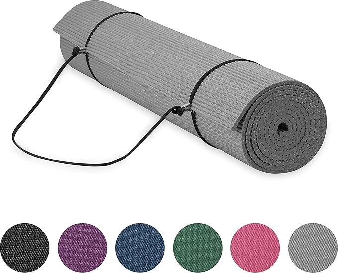 Gaiam Essentials Thick 2/5" (10mm) and Thin 1/4" (6mm) Yoga & Pilates, Fitness & Exercise Mat with Easy-Cinch Carrier Strap
