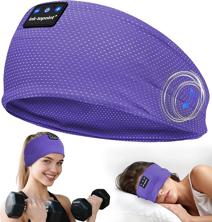 ink-topoint Sleep Headphones Bluetooth 5.4 Headband, 2 in 1 Sleep Mask with Bluetooth Headphones, Wireless Headband Earphones with Ultra-Thin HD Stereo Speaker, Music Headband for Running Workout Yoga - Bloomnest