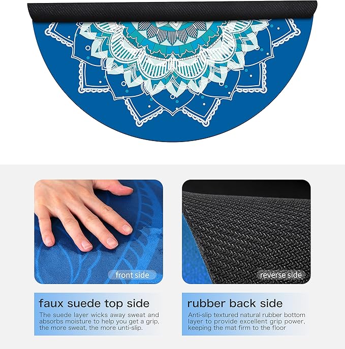 Round Meditation Pilates Yoga Mat Luxury Suede Large Yoga Mat Natural Rubber Non-Slip Base is ery Suitable for Meditation, Stretching, Yoga Environmental Protection, Fitness Exercise, Home and Outdoor. 140CM Diameter